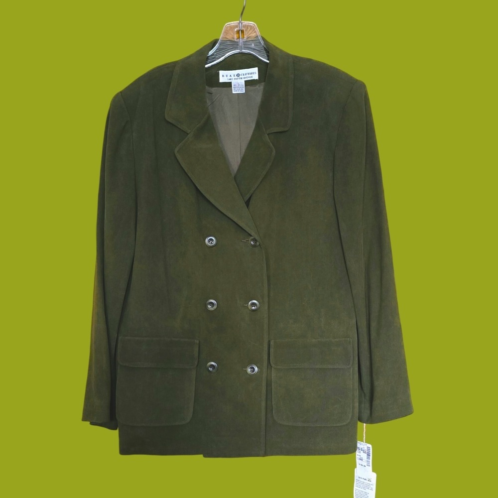 Vintage New W Tags Silk Saks Fifth‎ Ave Blazer Jacket Olive Green Real Clothes